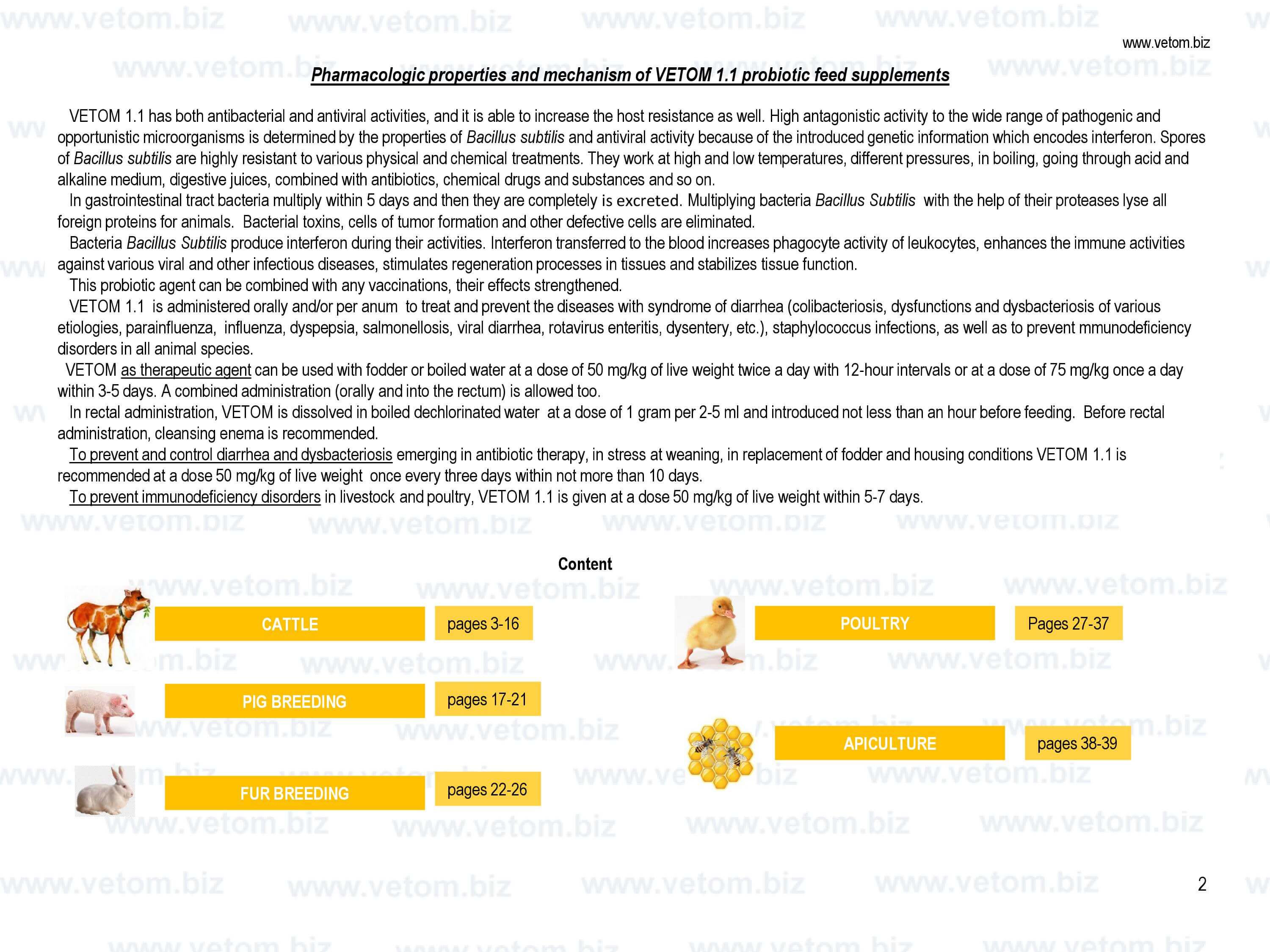 Pharmacologic properties and mechanism of VETOM 1.1 probiotic feed supplements
